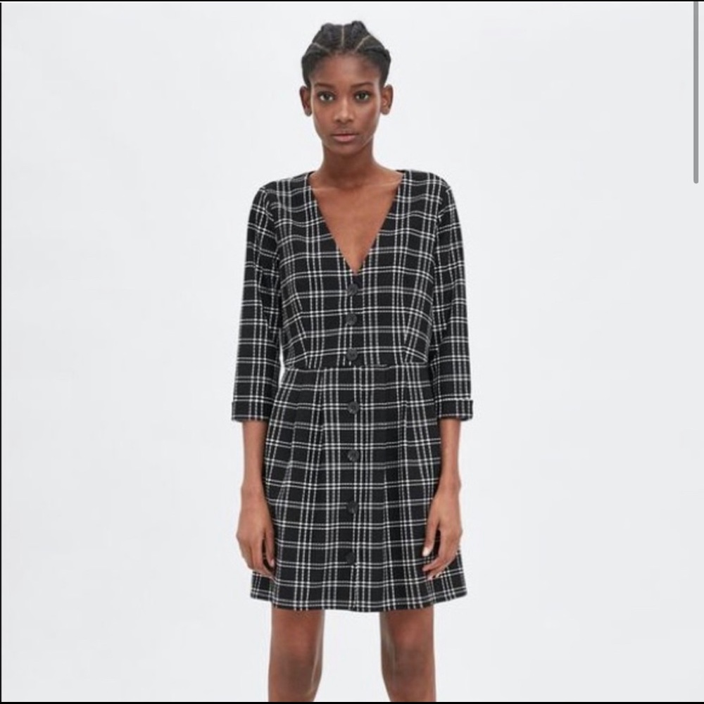 ZARA NWT black & white Plaid Dress SO CUTE